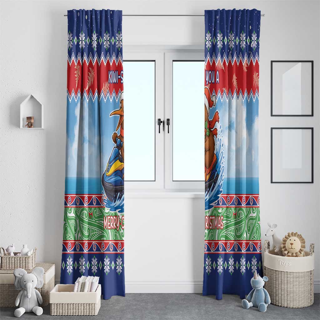 New Zealand Christmas Window Curtain Funny Jet Ride Kiwi Xmas - Polynesian Pride