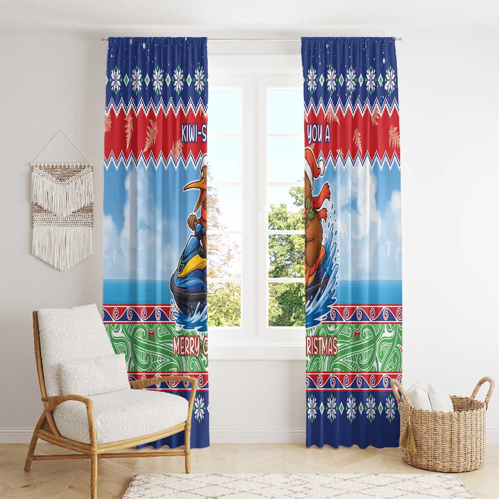 New Zealand Christmas Window Curtain Funny Jet Ride Kiwi Xmas - Polynesian Pride