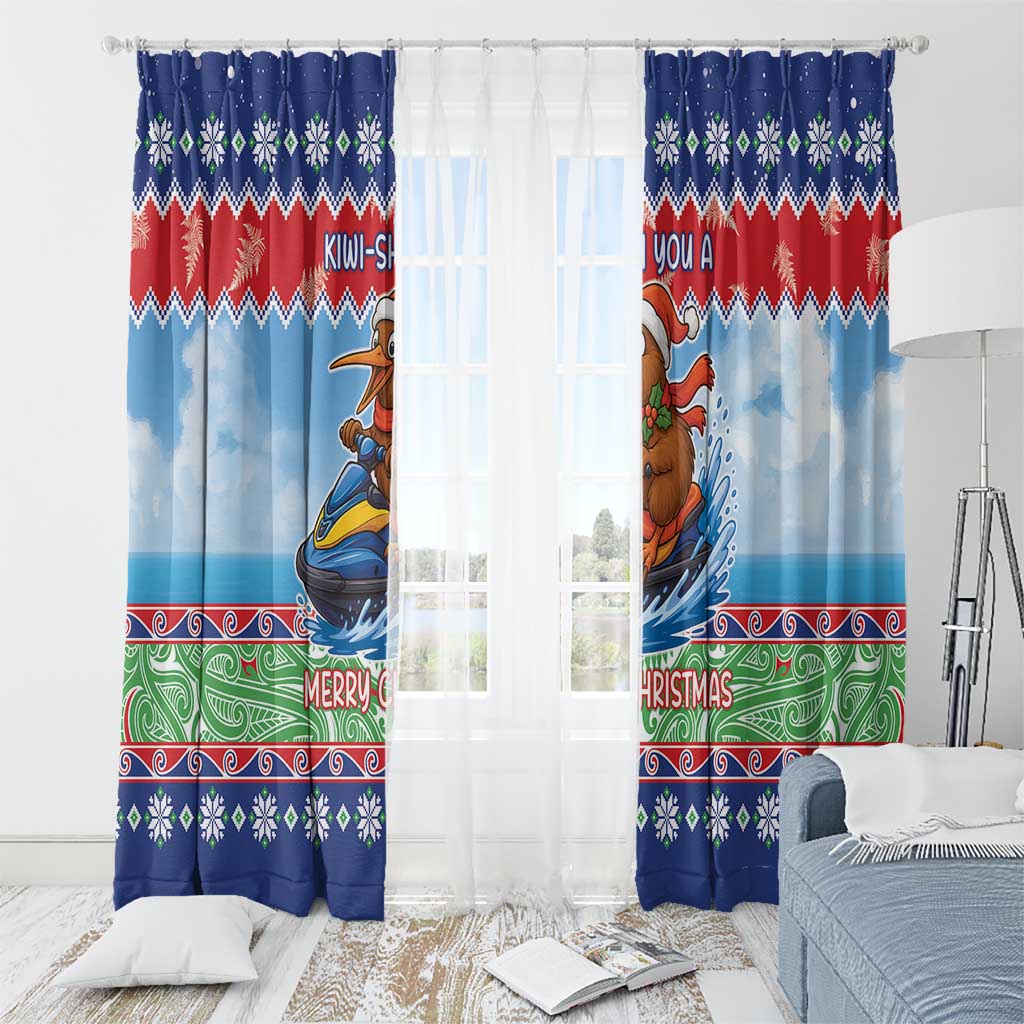 New Zealand Christmas Window Curtain Funny Jet Ride Kiwi Xmas - Polynesian Pride