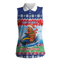 New Zealand Christmas Women Sleeveless Polo Shirt Funny Jet Ride Kiwi Xmas LT05 Female Blue - Polynesian Pride