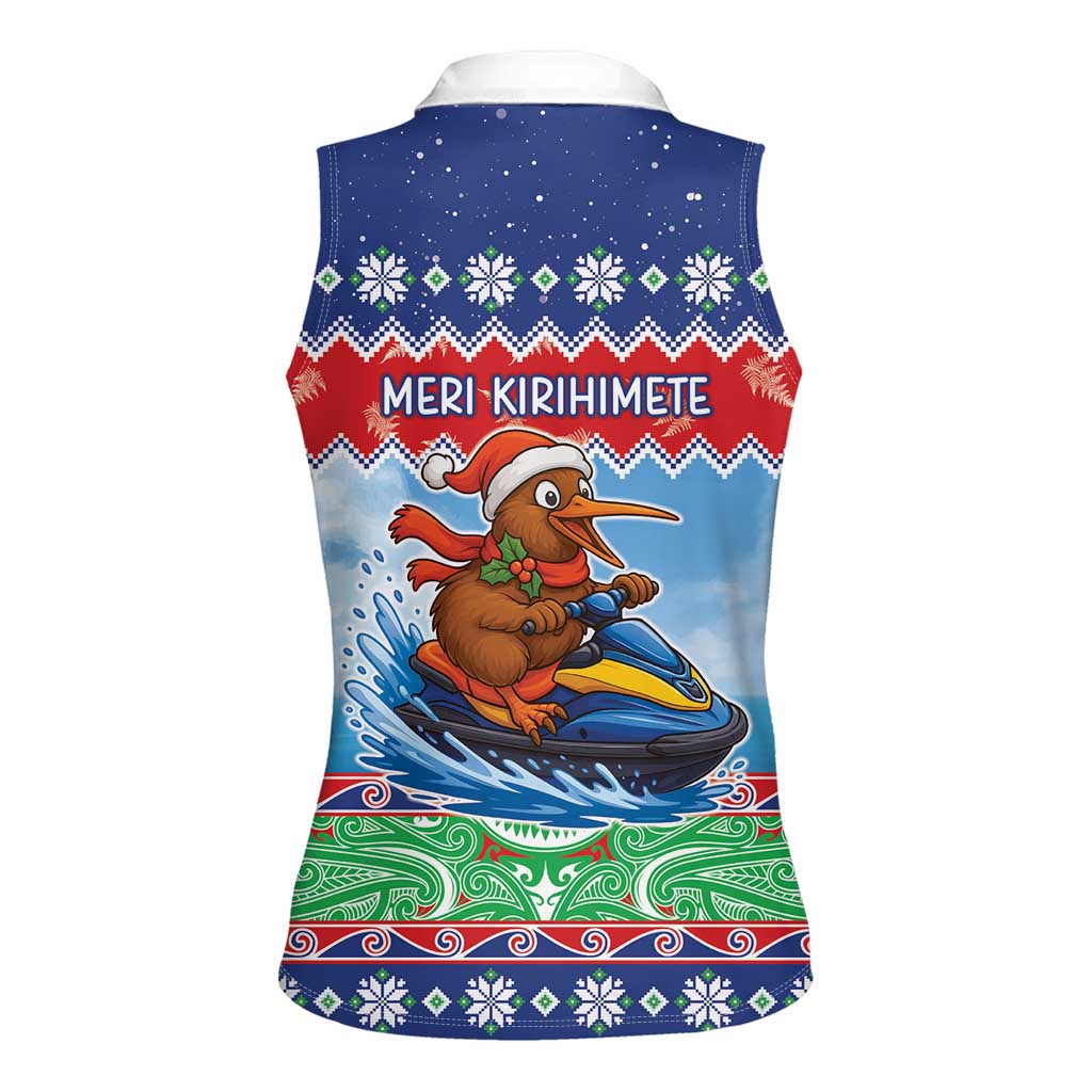 New Zealand Christmas Women Sleeveless Polo Shirt Funny Jet Ride Kiwi Xmas LT05 - Polynesian Pride