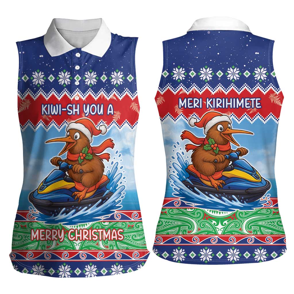 New Zealand Christmas Women Sleeveless Polo Shirt Funny Jet Ride Kiwi Xmas LT05 - Polynesian Pride