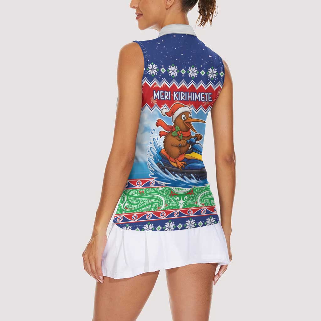 New Zealand Christmas Women Sleeveless Polo Shirt Funny Jet Ride Kiwi Xmas LT05 - Polynesian Pride