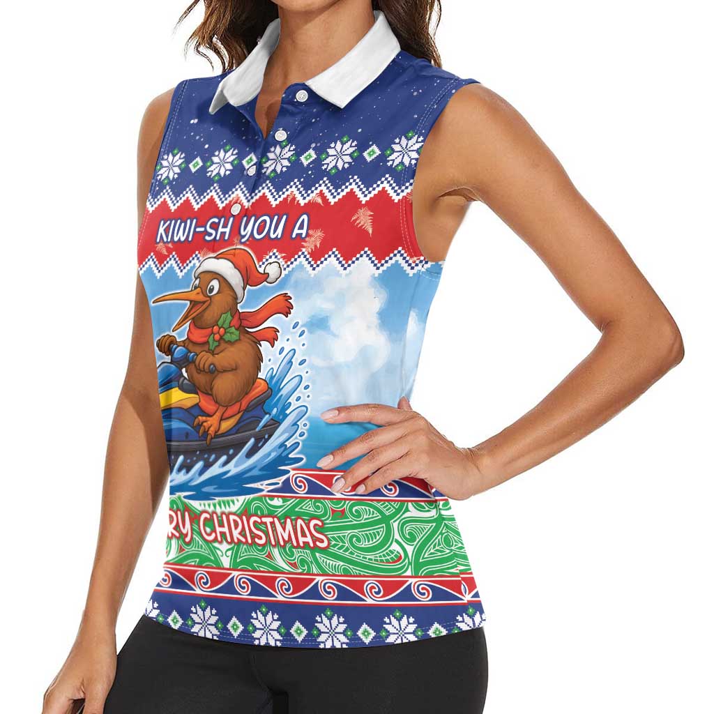 New Zealand Christmas Women Sleeveless Polo Shirt Funny Jet Ride Kiwi Xmas LT05 - Polynesian Pride