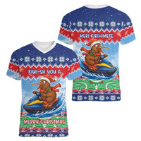New Zealand Christmas Women V-Neck T-Shirt Funny Jet Ride Kiwi Xmas LT05 - Polynesian Pride