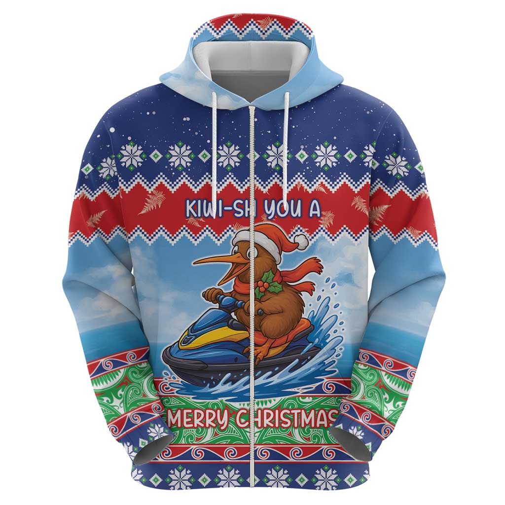 New Zealand Christmas Zip Hoodie Funny Jet Ride Kiwi Xmas LT05 - Polynesian Pride
