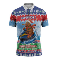New Zealand Christmas Zipper Polo Shirt Funny Jet Ride Kiwi Xmas LT05 Blue - Polynesian Pride