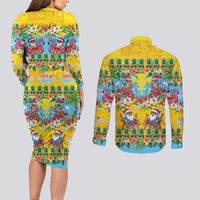 Hawaii Christmas Couples Matching Long Sleeve Bodycon Dress and Long Sleeve Button Shirt Mele Kalikimaka Tropical Vibes LT05 - Polynesian Pride