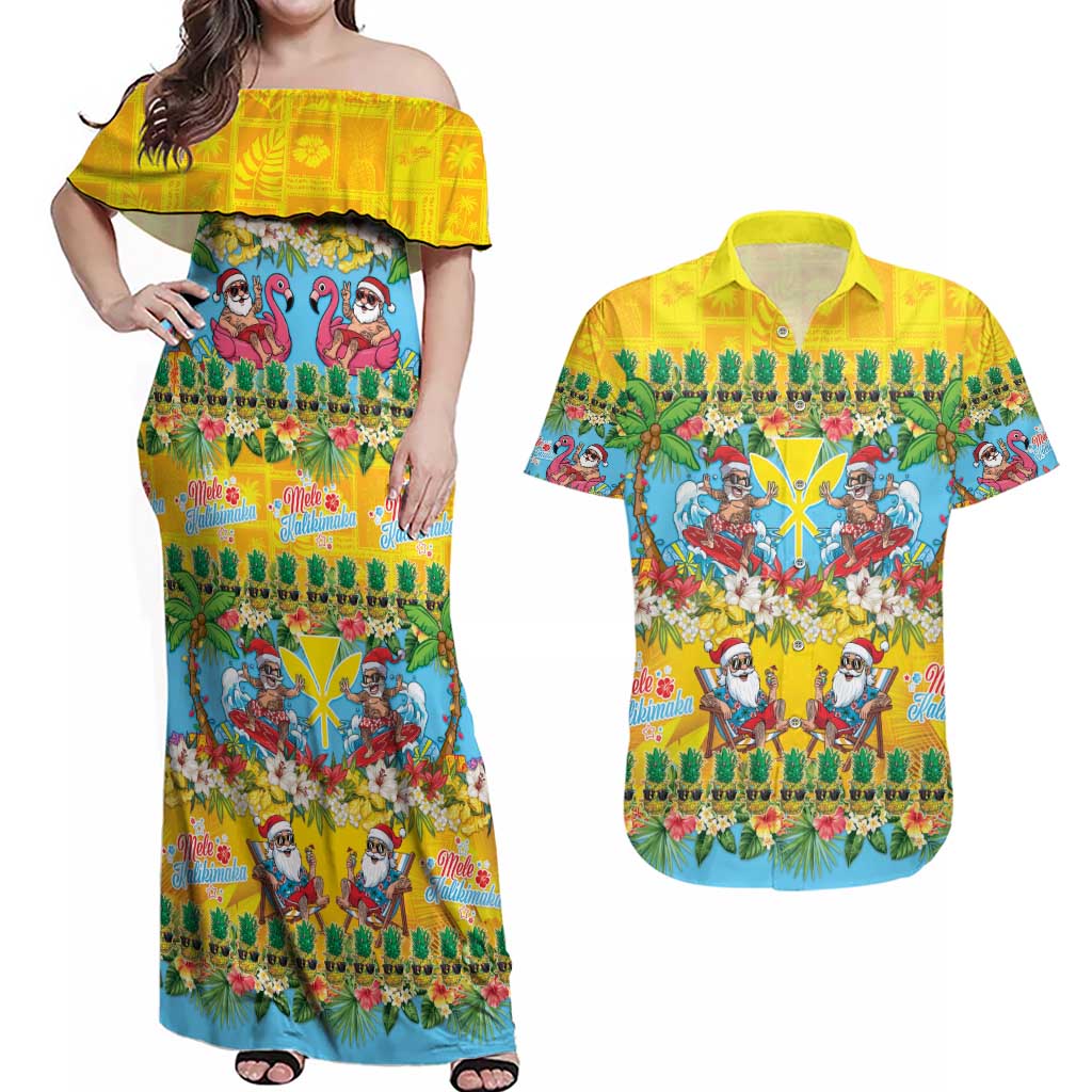 Hawaii Christmas Couples Matching Off Shoulder Maxi Dress and Hawaiian Shirt Mele Kalikimaka Tropical Vibes LT05 Colorful - Polynesian Pride