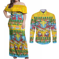 Hawaii Christmas Couples Matching Off Shoulder Maxi Dress and Long Sleeve Button Shirt Mele Kalikimaka Tropical Vibes LT05 Colorful - Polynesian Pride