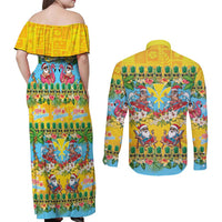 Hawaii Christmas Couples Matching Off Shoulder Maxi Dress and Long Sleeve Button Shirt Mele Kalikimaka Tropical Vibes LT05 - Polynesian Pride