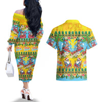 Hawaii Christmas Couples Matching Off The Shoulder Long Sleeve Dress and Hawaiian Shirt Mele Kalikimaka Tropical Vibes LT05 - Polynesian Pride