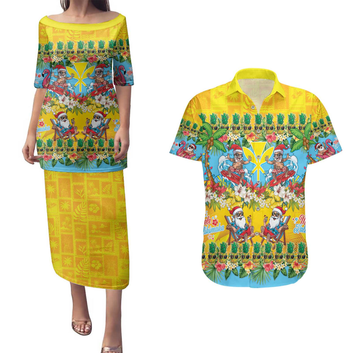 Hawaii Christmas Couples Matching Puletasi and Hawaiian Shirt Mele Kalikimaka Tropical Vibes LT05 Colorful - Polynesian Pride