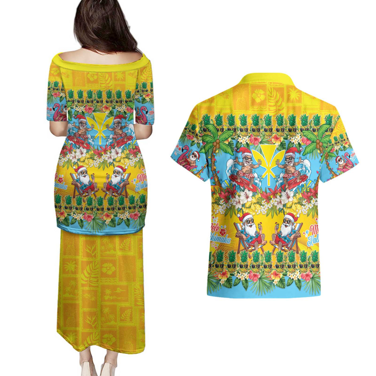 Hawaii Christmas Couples Matching Puletasi and Hawaiian Shirt Mele Kalikimaka Tropical Vibes LT05 - Polynesian Pride