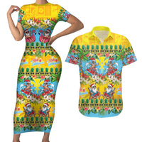 Hawaii Christmas Couples Matching Short Sleeve Bodycon Dress and Hawaiian Shirt Mele Kalikimaka Tropical Vibes LT05 Colorful - Polynesian Pride