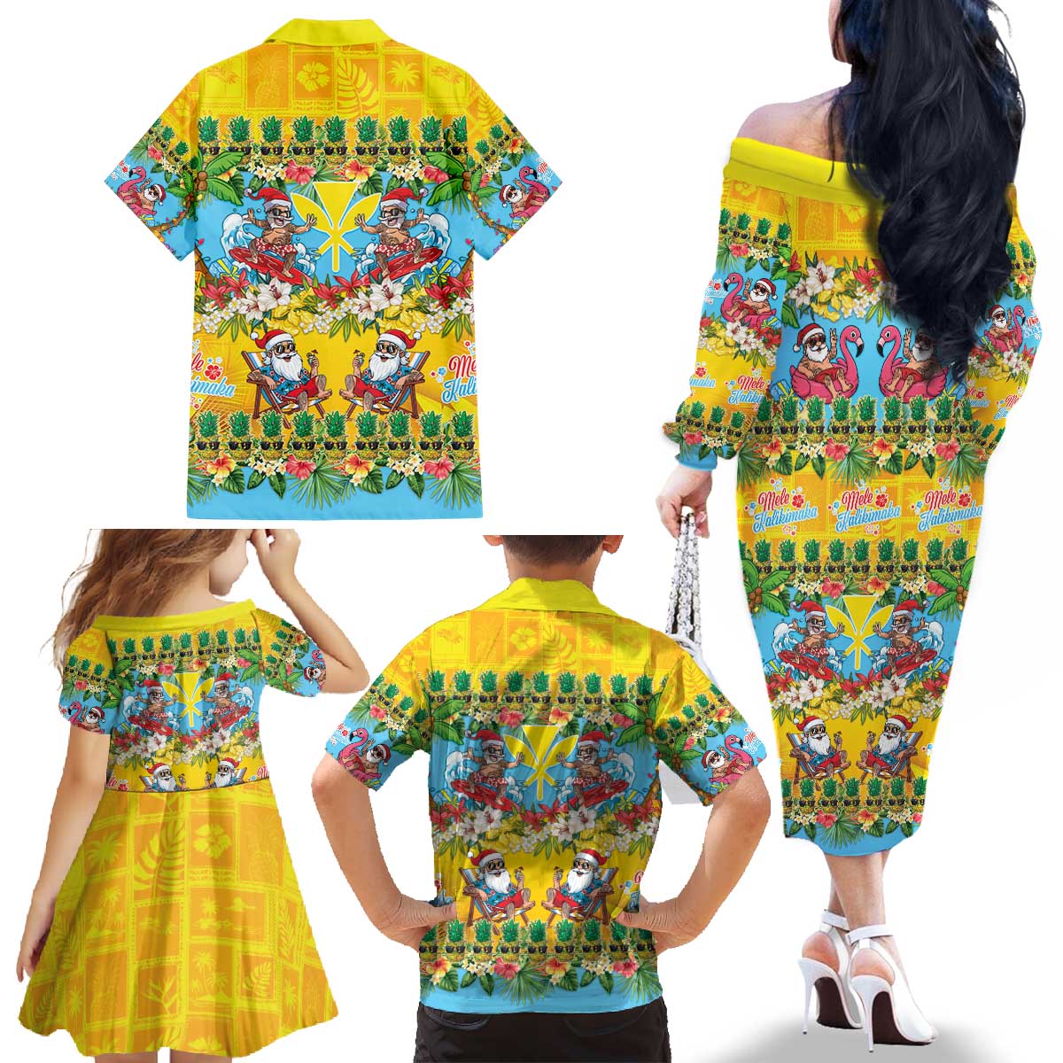 Hawaii Christmas Family Matching Off The Shoulder Long Sleeve Dress and Hawaiian Shirt Mele Kalikimaka Tropical Vibes LT05 - Polynesian Pride