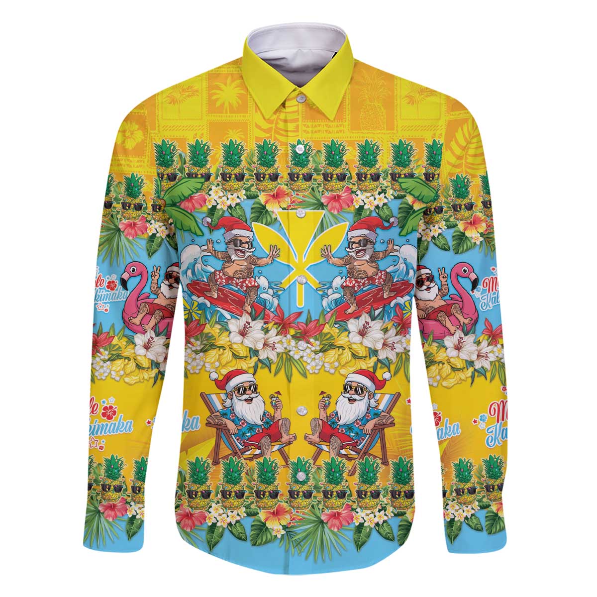 Hawaii Christmas Family Matching Off The Shoulder Long Sleeve Dress and Hawaiian Shirt Mele Kalikimaka Tropical Vibes LT05 Dad's Shirt - Long Sleeve Colorful - Polynesian Pride