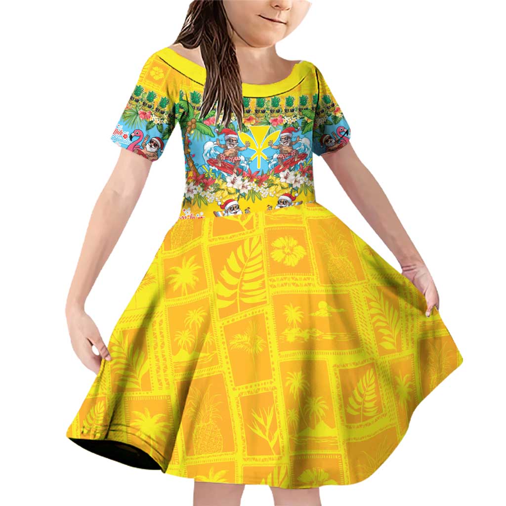 Hawaii Christmas Family Matching Off Shoulder Short Dress and Hawaiian Shirt Mele Kalikimaka Tropical Vibes LT05 Daughter's Dress Colorful - Polynesian Pride