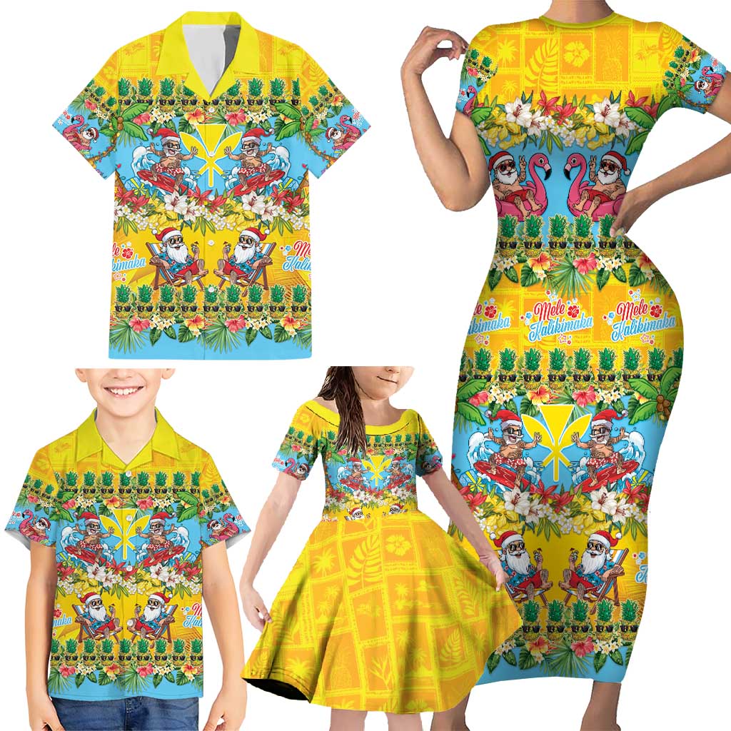 Hawaii Christmas Family Matching Short Sleeve Bodycon Dress and Hawaiian Shirt Mele Kalikimaka Tropical Vibes LT05 - Polynesian Pride