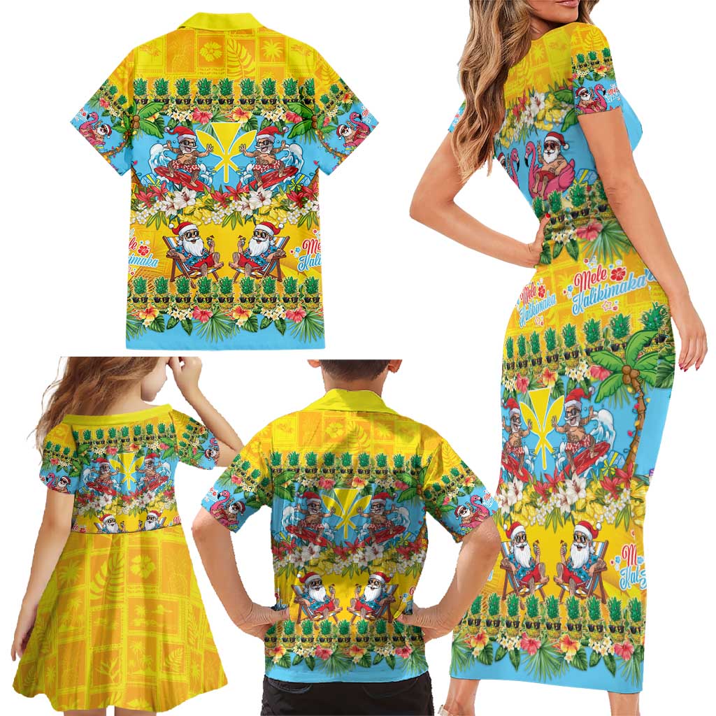 Hawaii Christmas Family Matching Short Sleeve Bodycon Dress and Hawaiian Shirt Mele Kalikimaka Tropical Vibes LT05 - Polynesian Pride