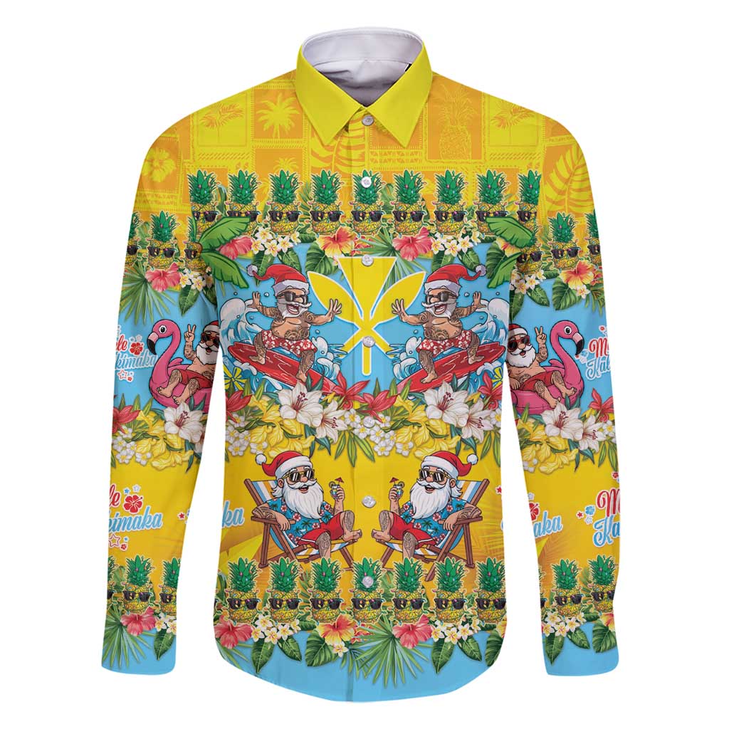 Hawaii Christmas Family Matching Summer Maxi Dress and Hawaiian Shirt Mele Kalikimaka Tropical Vibes LT05 Dad's Shirt - Long Sleeve Colorful - Polynesian Pride