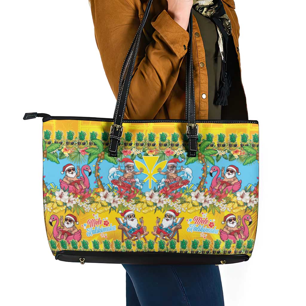 Hawaii Christmas Leather Tote Bag Mele Kalikimaka Tropical Vibes - Polynesian Pride