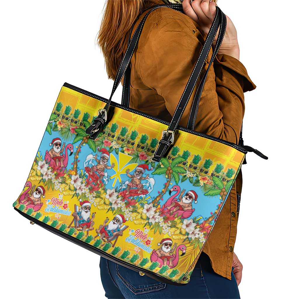 Hawaii Christmas Leather Tote Bag Mele Kalikimaka Tropical Vibes - Polynesian Pride