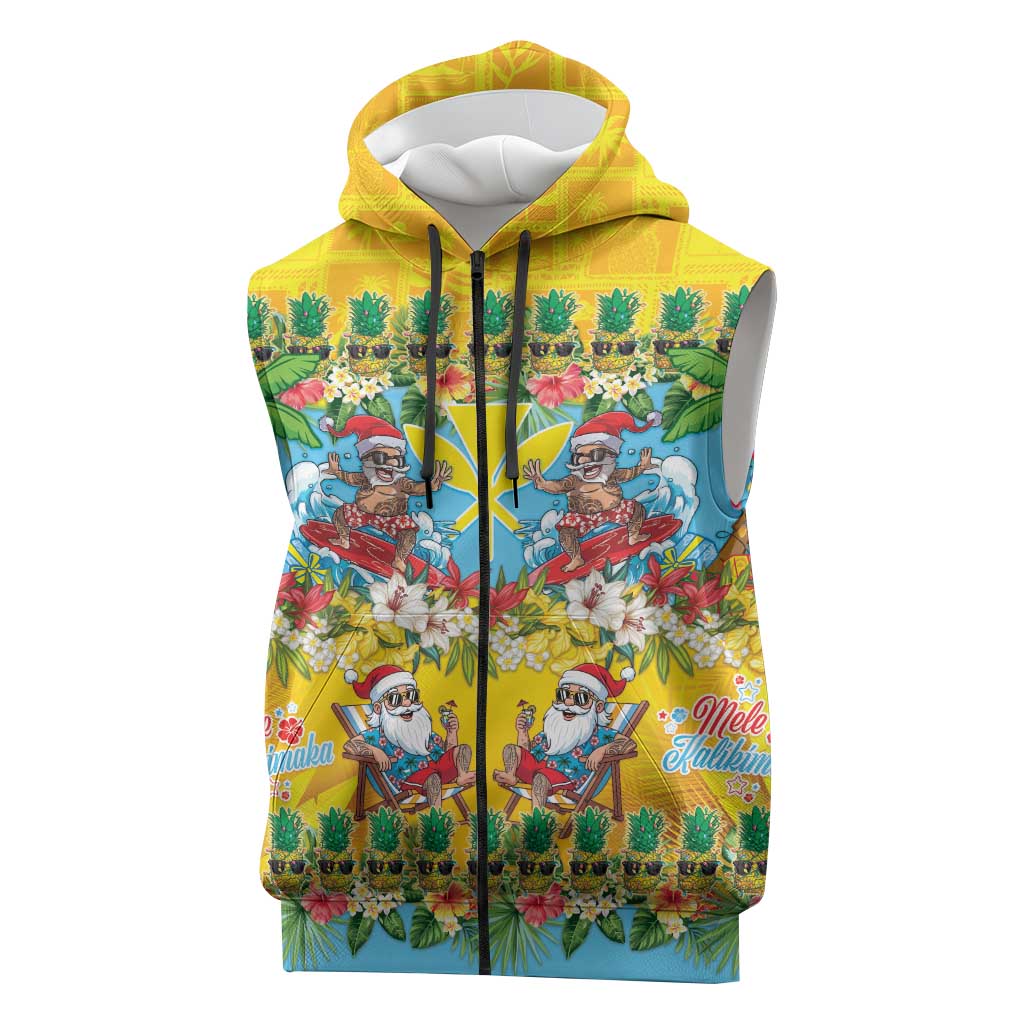 Hawaii Christmas Sleeveless Zip Hoodie Mele Kalikimaka Tropical Vibes LT05 Colorful - Polynesian Pride