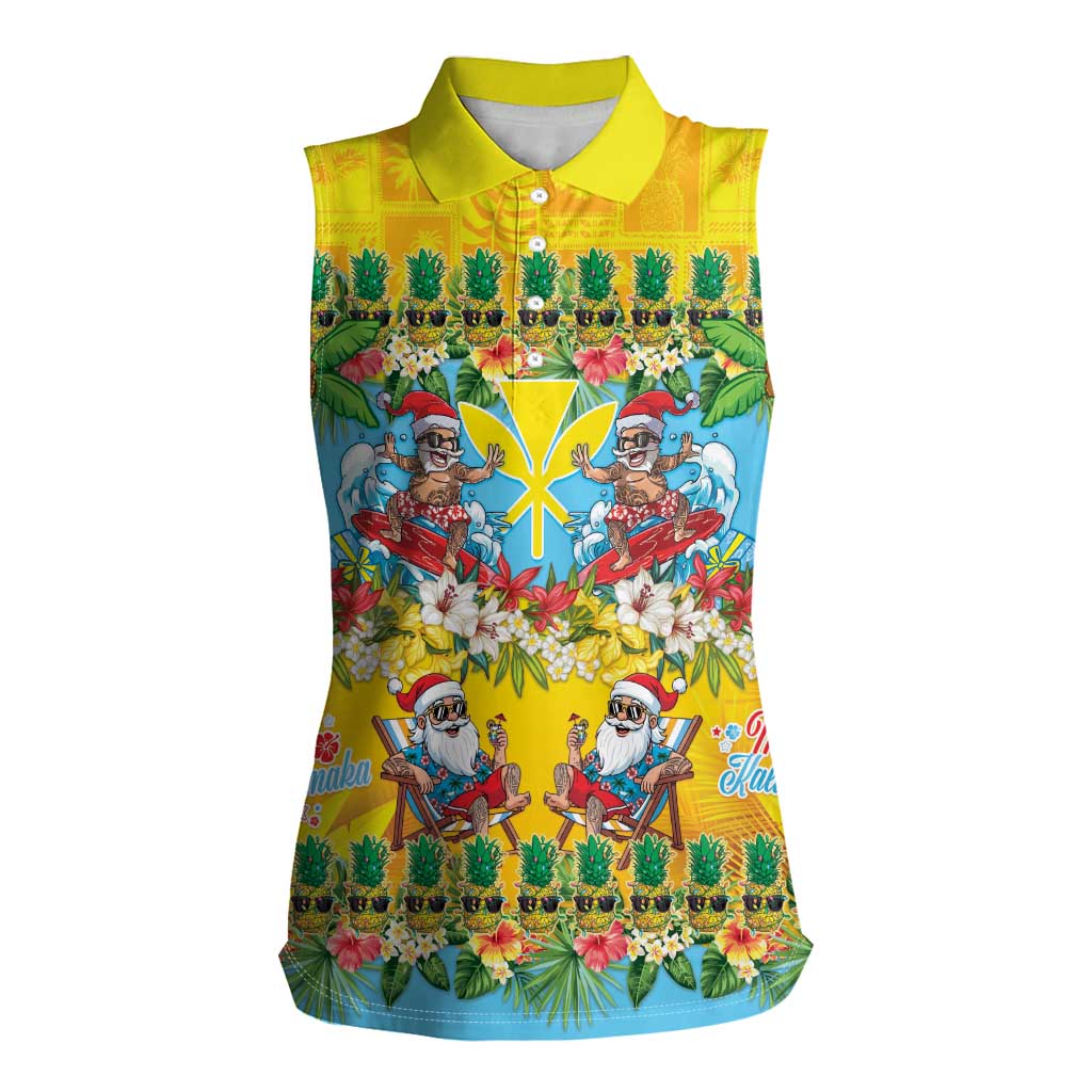 Hawaii Christmas Women Sleeveless Polo Shirt Mele Kalikimaka Tropical Vibes LT05 Female Colorful - Polynesian Pride