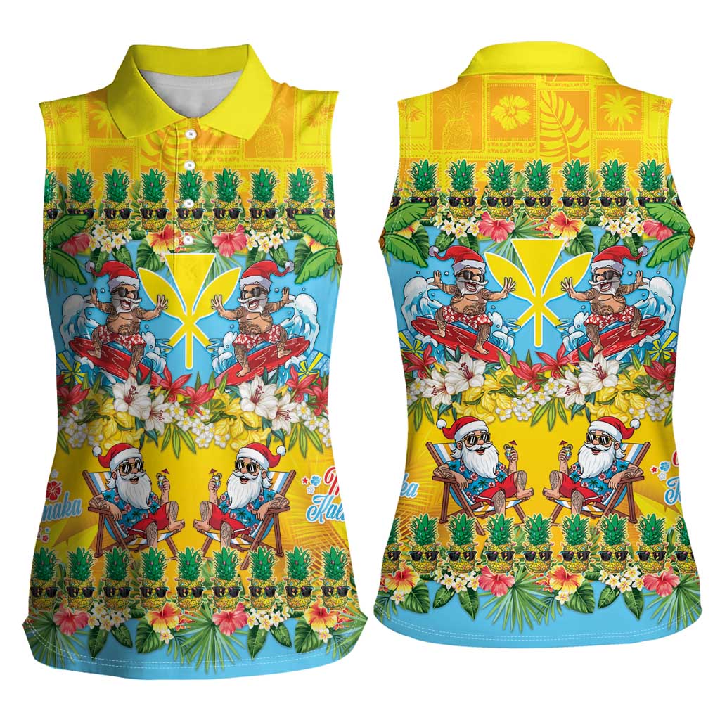 Hawaii Christmas Women Sleeveless Polo Shirt Mele Kalikimaka Tropical Vibes LT05 - Polynesian Pride