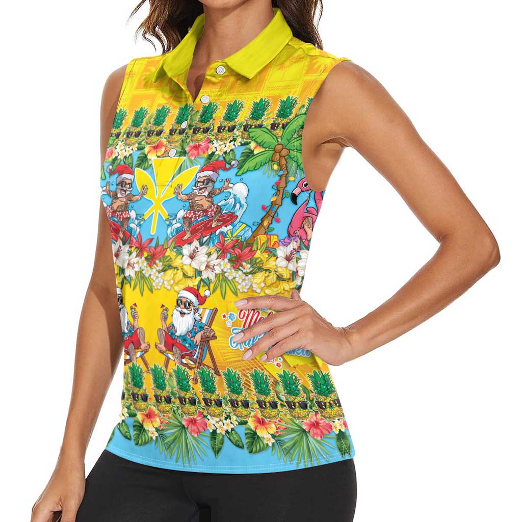 Hawaii Christmas Women Sleeveless Polo Shirt Mele Kalikimaka Tropical Vibes LT05 - Polynesian Pride