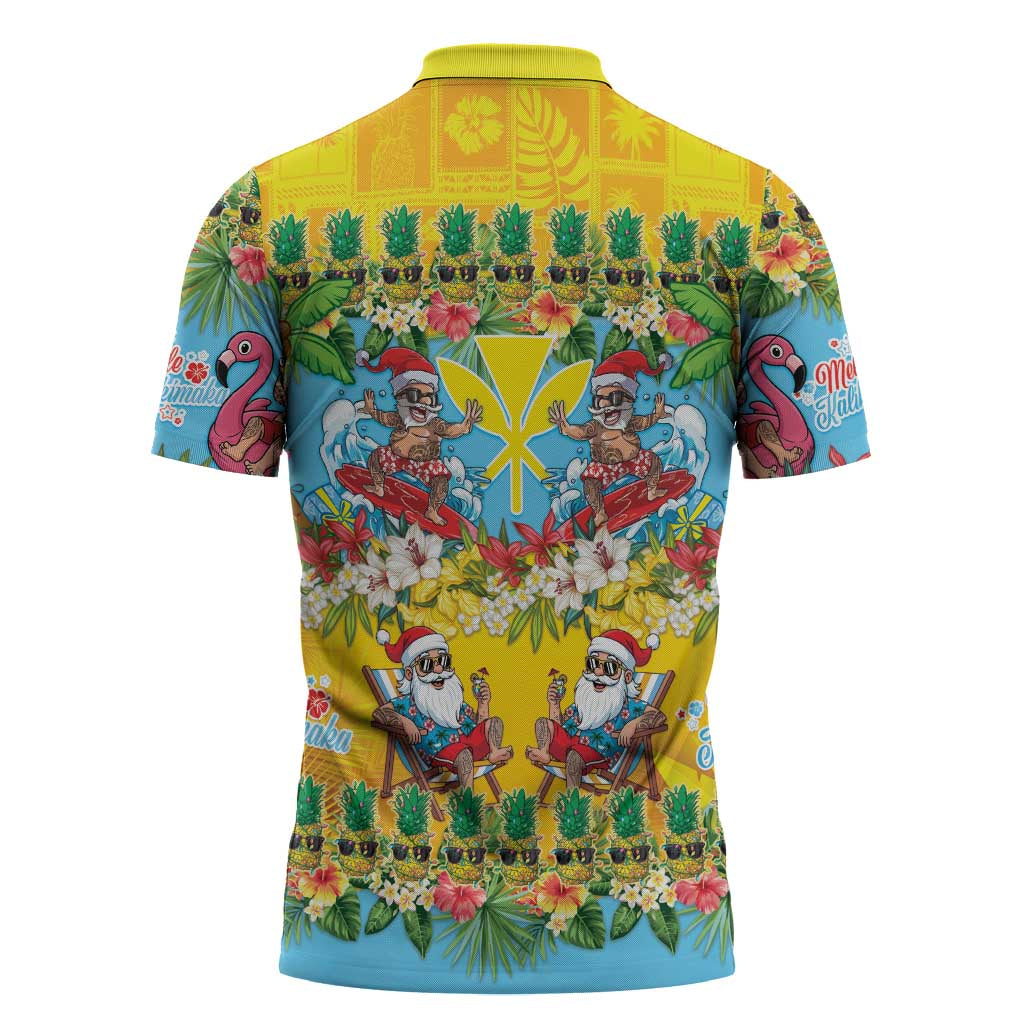 Hawaii Christmas Zipper Polo Shirt Mele Kalikimaka Tropical Vibes - Polynesian Pride