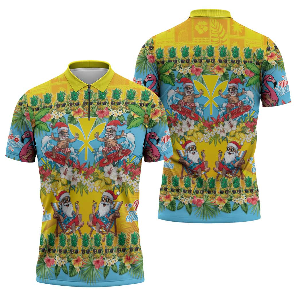 Hawaii Christmas Zipper Polo Shirt Mele Kalikimaka Tropical Vibes - Polynesian Pride