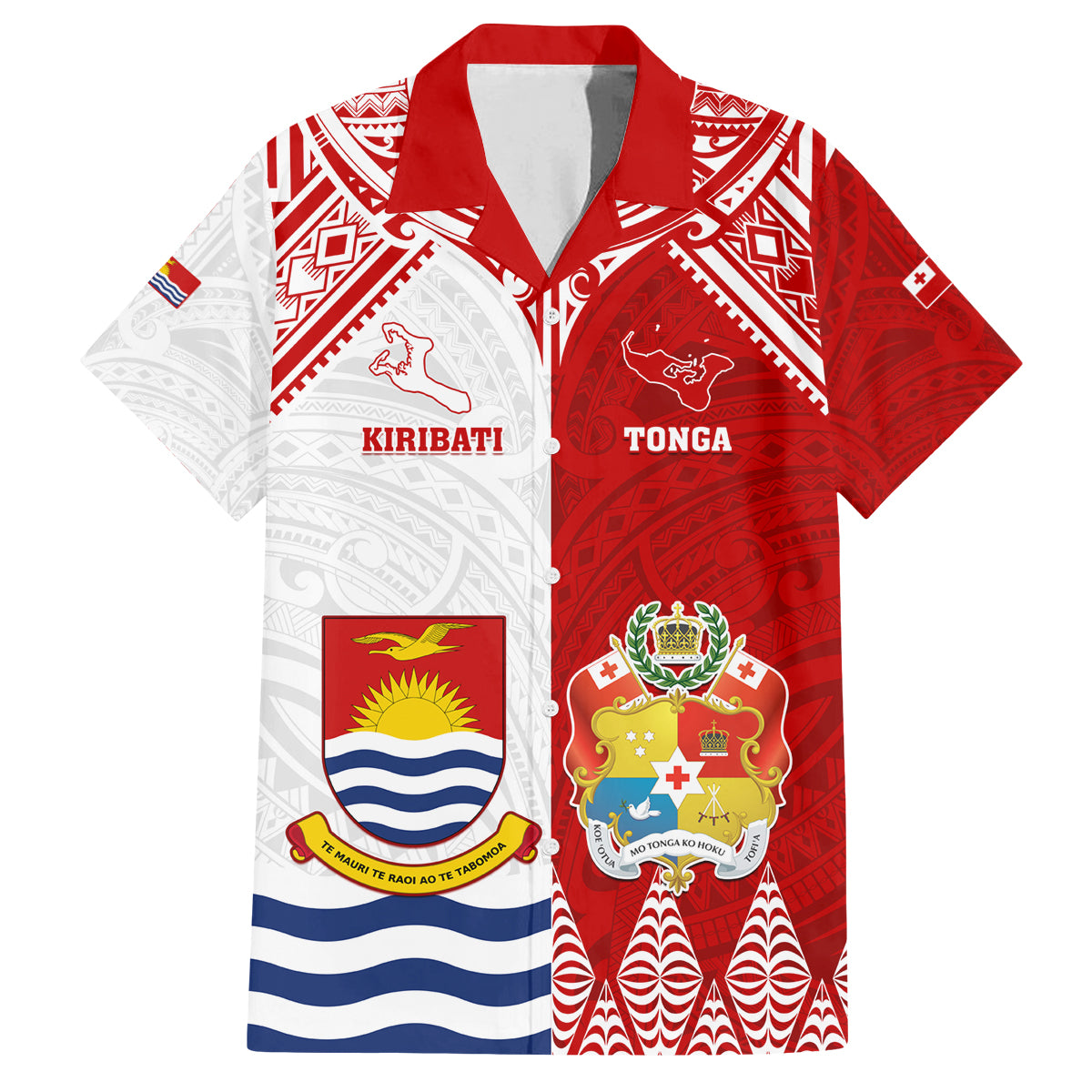 Personalised Tonga And Kiribati Family Matching Summer Maxi Dress and Hawaiian Shirt Coat Of Arms Polynesian Pattern LT05 Dad's Shirt - Short Sleeve Red - Polynesian Pride