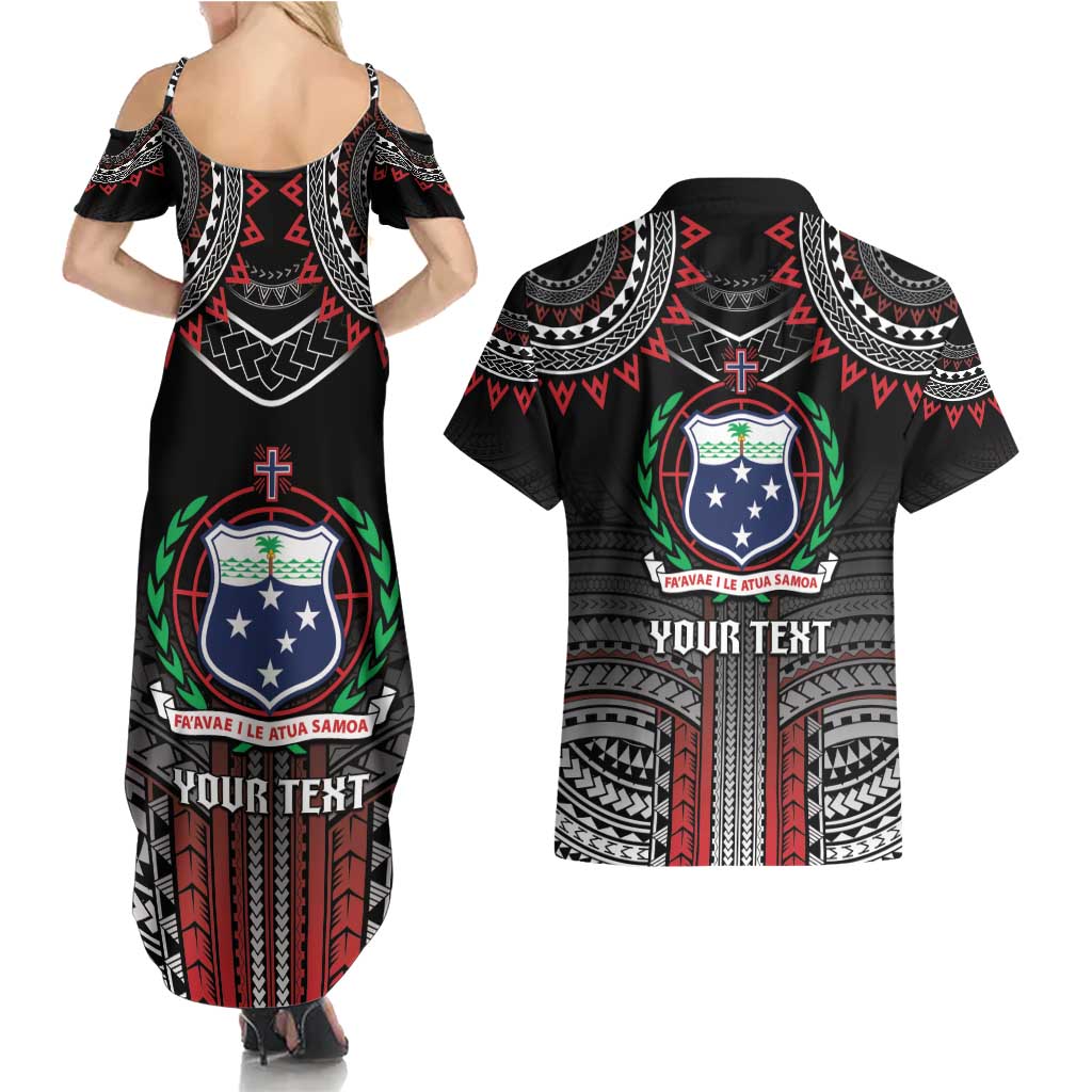 Personalised Samoa Black Saturday Couples Matching Summer Maxi Dress and Hawaiian Shirt Samoan Warrior Tribal Pattern