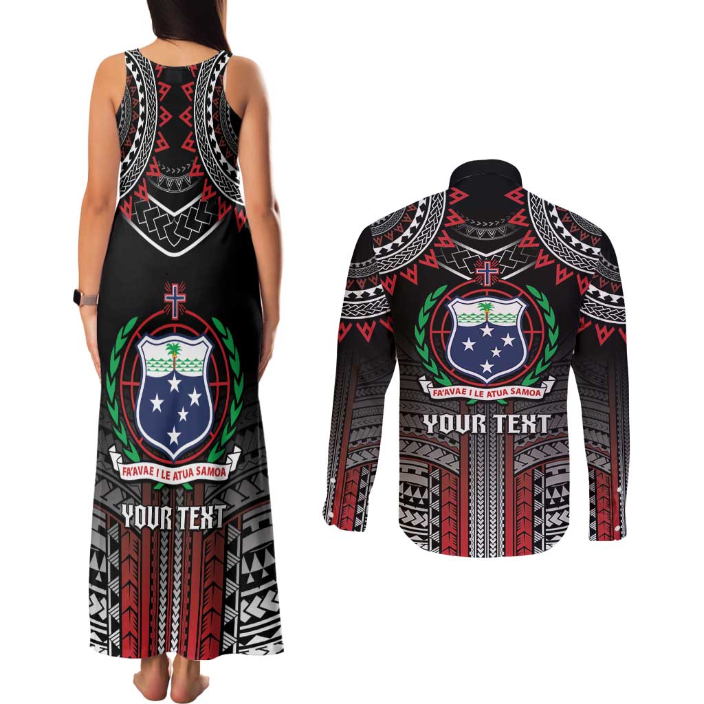 Personalised Samoa Black Saturday Couples Matching Tank Maxi Dress and Long Sleeve Button Shirt Samoan Warrior Tribal Pattern