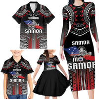 Personalised Samoa Black Saturday Family Matching Long Sleeve Bodycon Dress and Hawaiian Shirt Samoan Warrior Tribal Pattern LT05 - Polynesian Pride