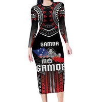 Personalised Samoa Black Saturday Family Matching Long Sleeve Bodycon Dress and Hawaiian Shirt Samoan Warrior Tribal Pattern LT05 Mom's Dress Black - Polynesian Pride