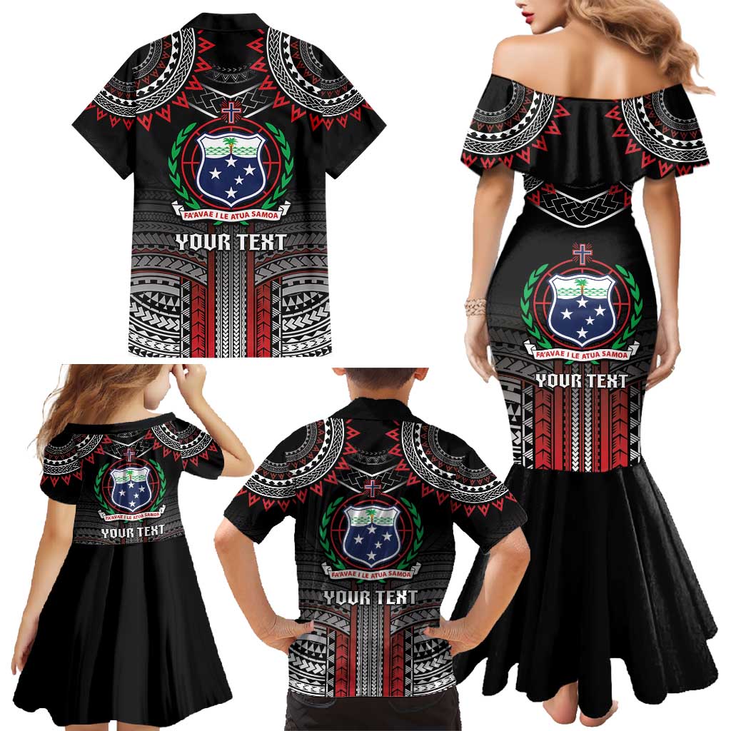 Personalised Samoa Black Saturday Family Matching Mermaid Dress and Hawaiian Shirt Samoan Warrior Tribal Pattern LT05 - Polynesian Pride