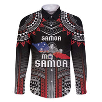 Personalised Samoa Black Saturday Family Matching Mermaid Dress and Hawaiian Shirt Samoan Warrior Tribal Pattern LT05 Dad's Shirt - Long Sleeve Black - Polynesian Pride