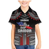 Personalised Samoa Black Saturday Family Matching Mermaid Dress and Hawaiian Shirt Samoan Warrior Tribal Pattern LT05 Son's Shirt Black - Polynesian Pride