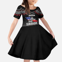 Personalised Samoa Black Saturday Family Matching Off The Shoulder Long Sleeve Dress and Hawaiian Shirt Samoan Warrior Tribal Pattern LT05 Daughter's Dress Black - Polynesian Pride