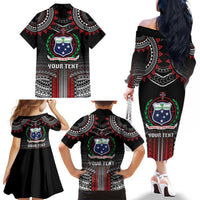 Personalised Samoa Black Saturday Family Matching Off The Shoulder Long Sleeve Dress and Hawaiian Shirt Samoan Warrior Tribal Pattern LT05 - Polynesian Pride