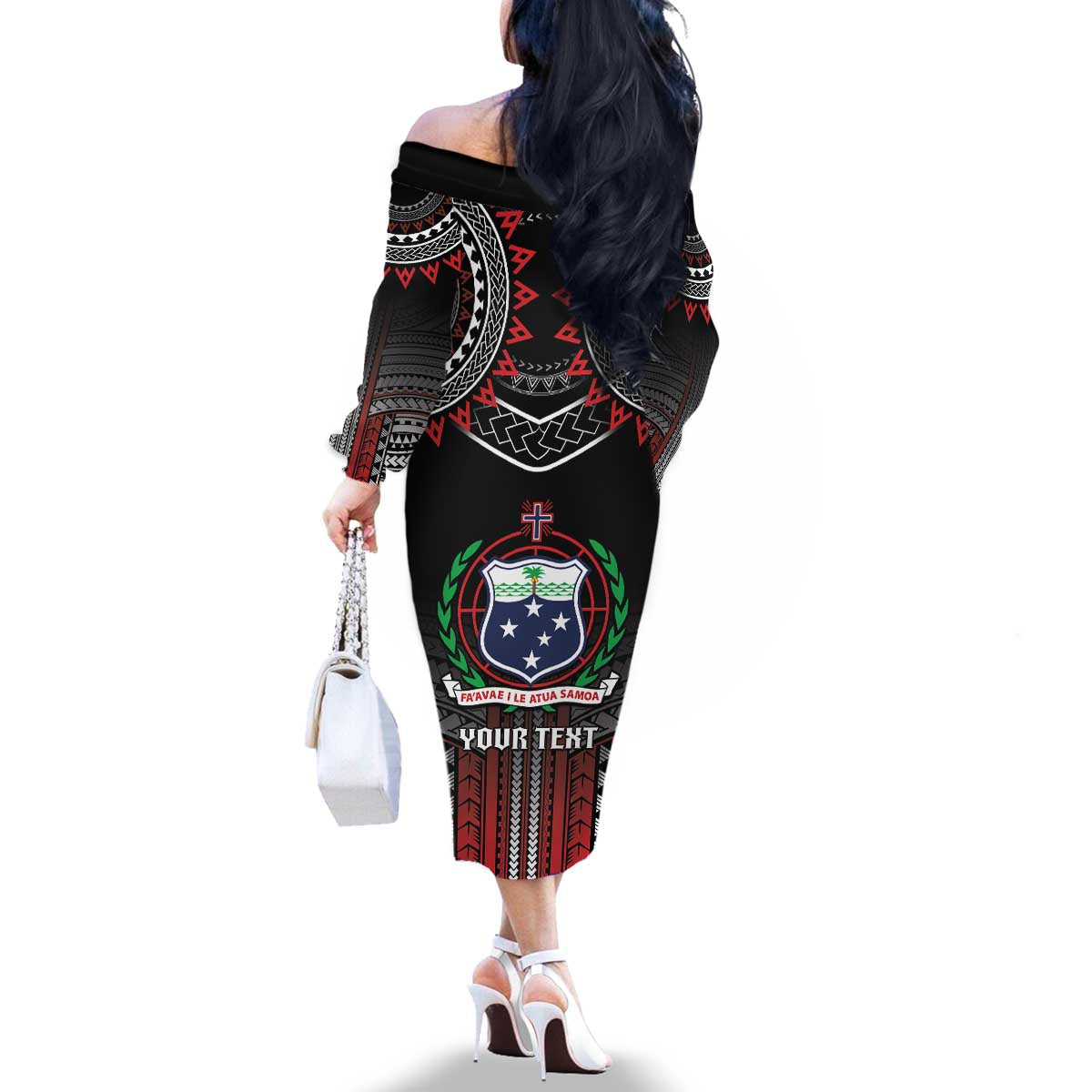 Personalised Samoa Black Saturday Family Matching Off The Shoulder Long Sleeve Dress and Hawaiian Shirt Samoan Warrior Tribal Pattern LT05 - Polynesian Pride