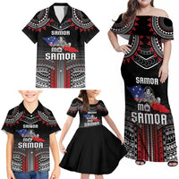 Personalised Samoa Black Saturday Family Matching Off Shoulder Maxi Dress and Hawaiian Shirt Samoan Warrior Tribal Pattern LT05 - Polynesian Pride