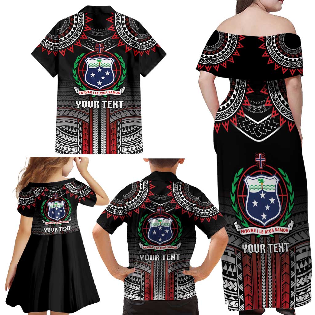 Personalised Samoa Black Saturday Family Matching Off Shoulder Maxi Dress and Hawaiian Shirt Samoan Warrior Tribal Pattern LT05 - Polynesian Pride