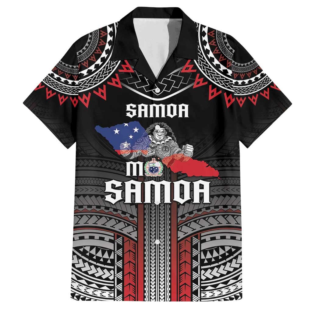 Personalised Samoa Black Saturday Family Matching Off Shoulder Maxi Dress and Hawaiian Shirt Samoan Warrior Tribal Pattern LT05 Dad's Shirt - Short Sleeve Black - Polynesian Pride