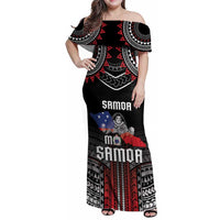 Personalised Samoa Black Saturday Family Matching Off Shoulder Maxi Dress and Hawaiian Shirt Samoan Warrior Tribal Pattern LT05 Mom's Dress Black - Polynesian Pride