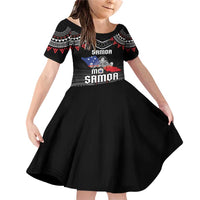 Personalised Samoa Black Saturday Family Matching Off Shoulder Short Dress and Hawaiian Shirt Samoan Warrior Tribal Pattern LT05 Daughter's Dress Black - Polynesian Pride
