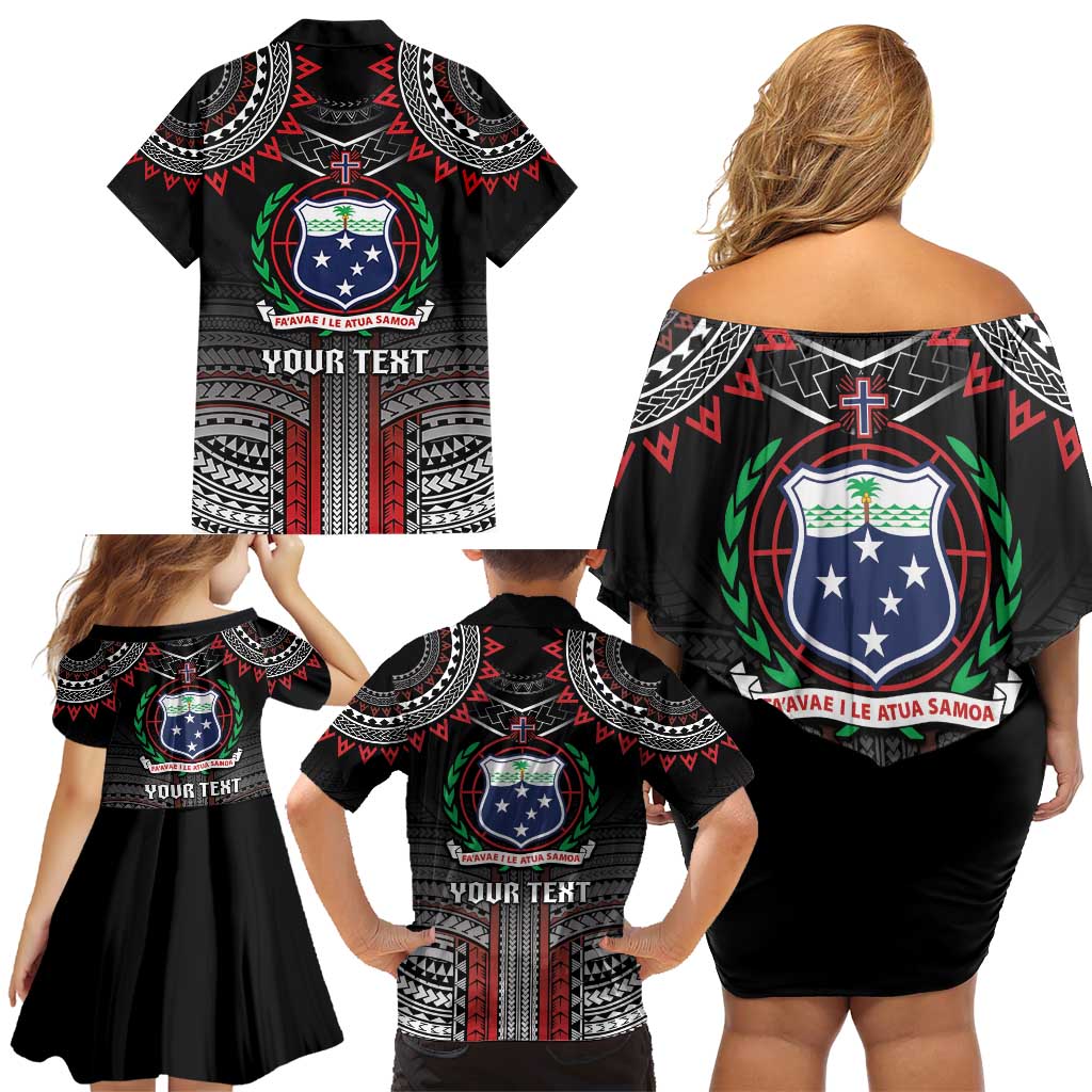 Personalised Samoa Black Saturday Family Matching Off Shoulder Short Dress and Hawaiian Shirt Samoan Warrior Tribal Pattern LT05 - Polynesian Pride